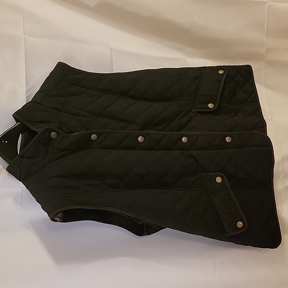 GH Bass Black Quilted Vest Brown Piping Trim Size Large Two Front Pockets VGUC - Picture 2 of 16
